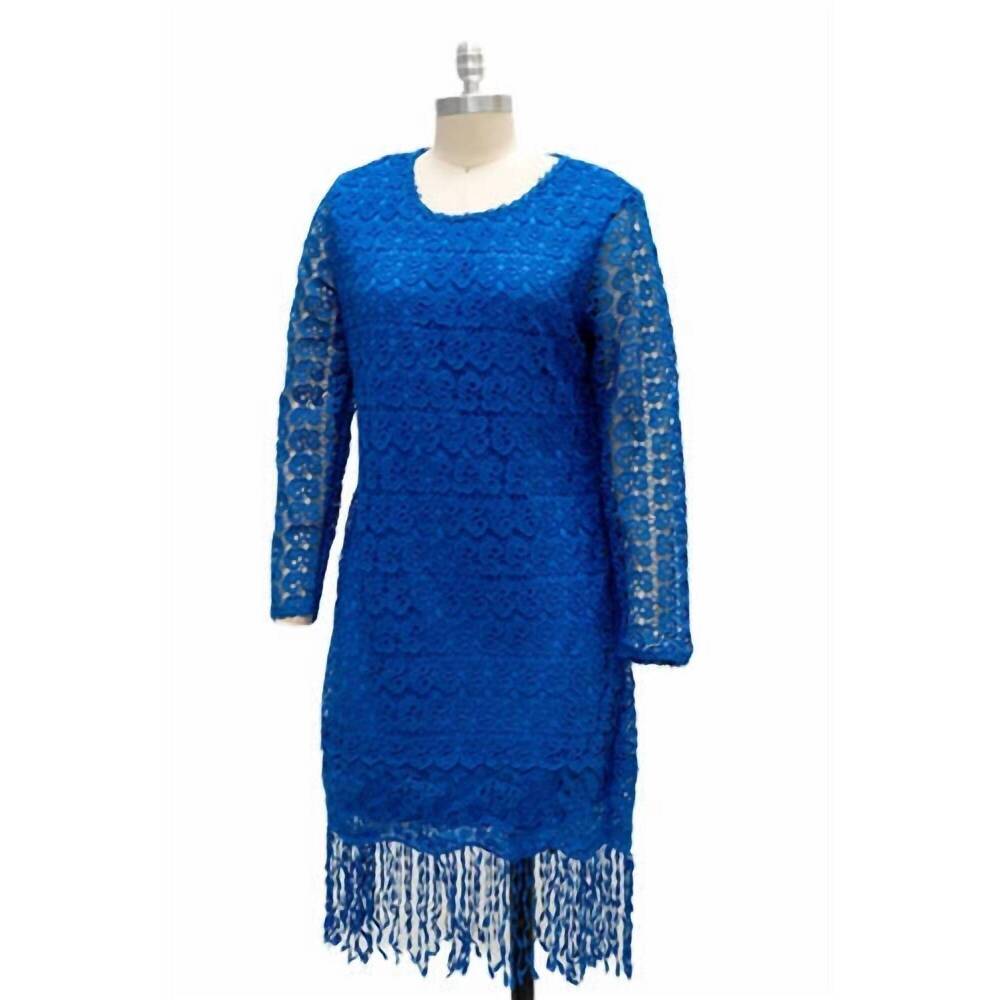 NEW MICHAEL K kora lace fringe hem dress in blue